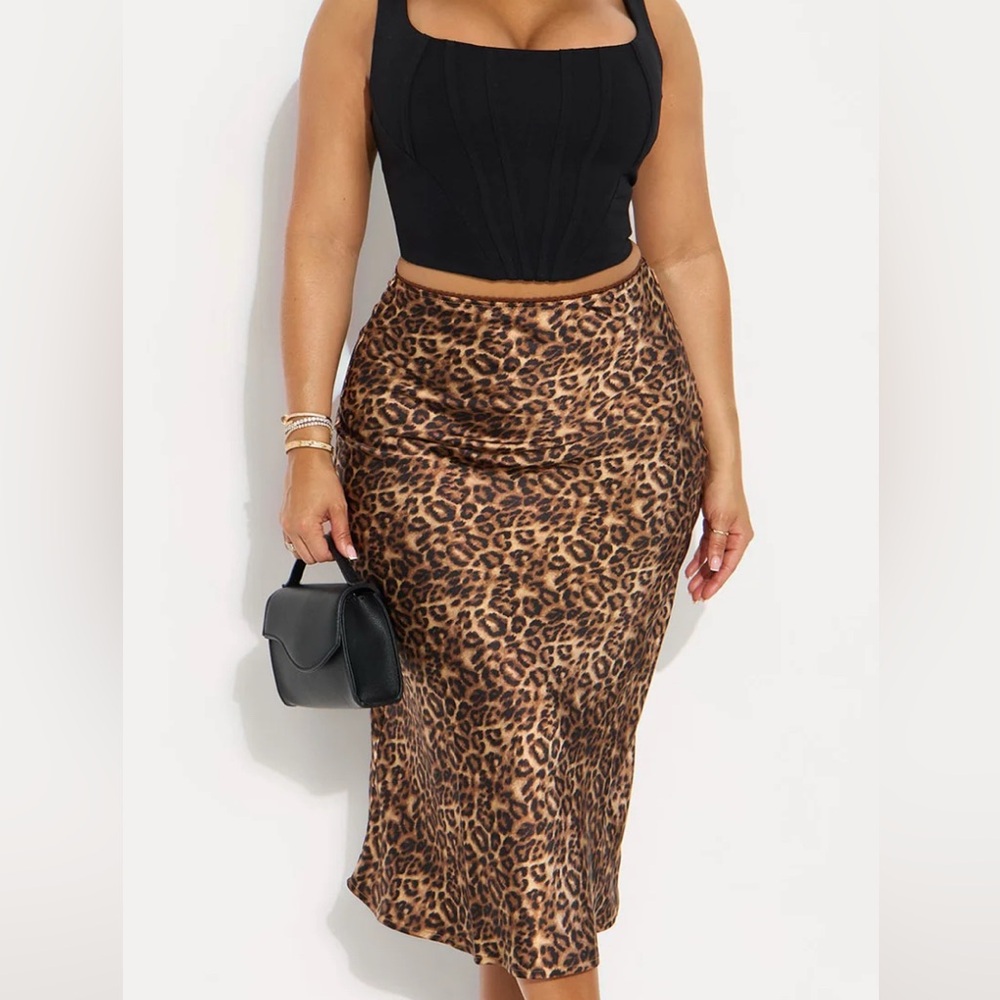 Fashion Nova Leopard Print Midi Skirt - Brown & Black